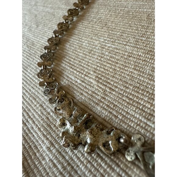 Vintage Silver & Green Gemstone Choker Necklace Princess Exotic India - Picture 7 of 14